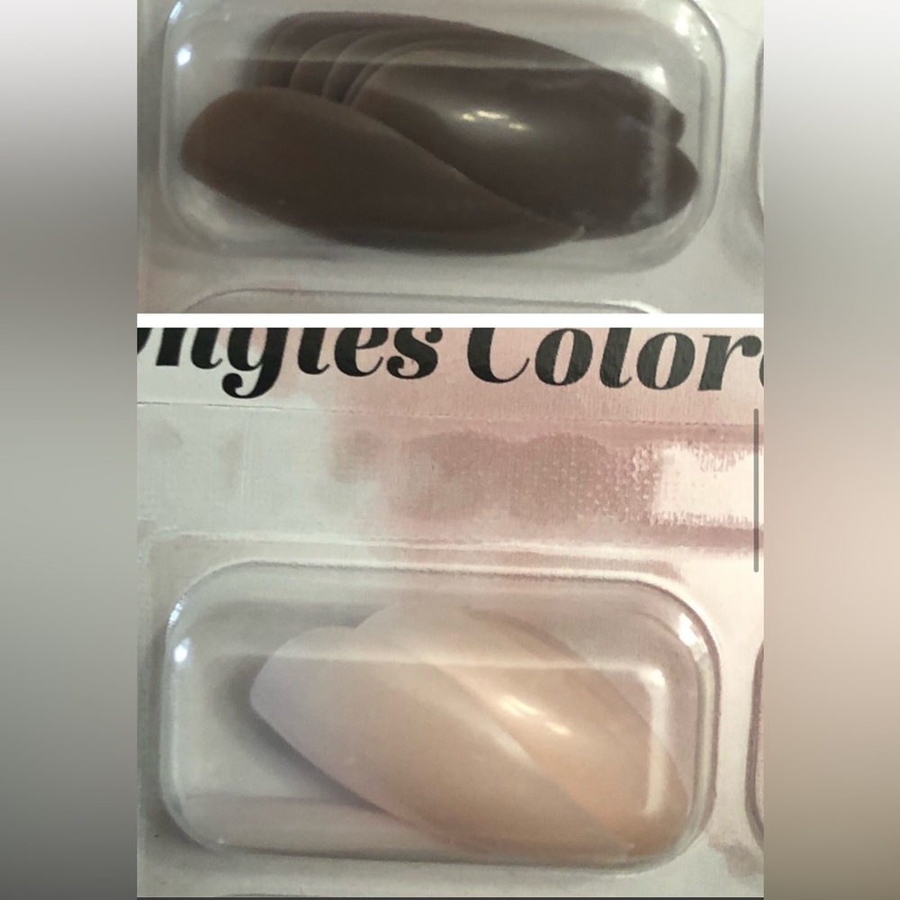 NWT (2) 60pc Artificial Stiletto Nails- pink, nude, brown, white, grey - Picture 3 of 8